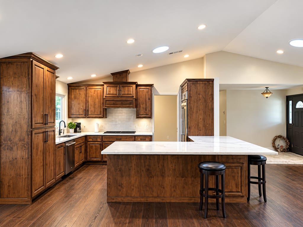 After: Whole-home kitchen and great room remodel, completed by Wake Construction