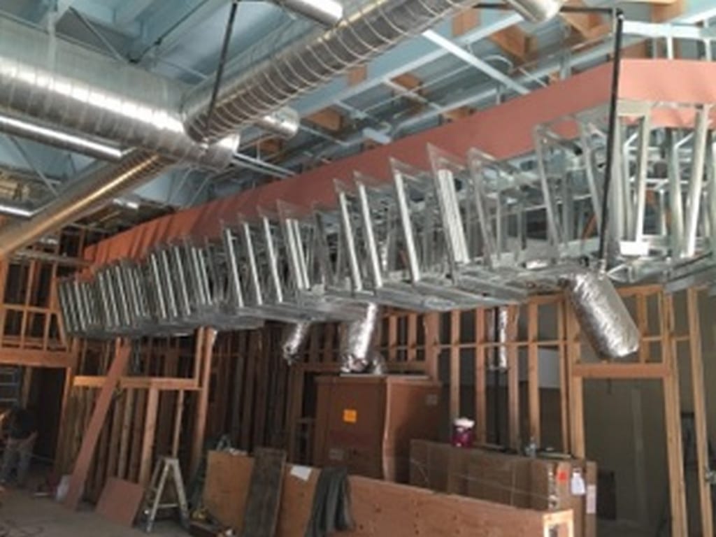 Bob Cat Diner commercial build: Commercial kitchen partition framing and fire-rated drywall install