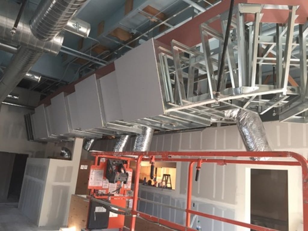 Bob Cat Diner commercial build: Overhead commercial electrical conduit and exhaust hood support framing